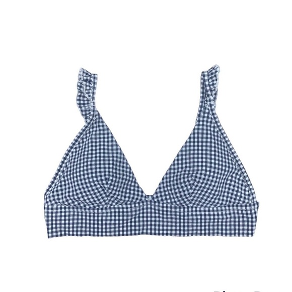 Aerie Ruffle‎ Triangle Bikini Top Women's Size Extra Large Gingham  Blue White - Picture 2 of 7